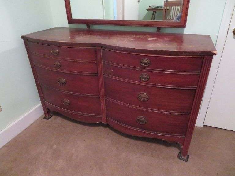 Dresser with attached mirror and 6 drawers, approx. 56: x 34" x 20" - Mirror is approx. 43" x 29" image