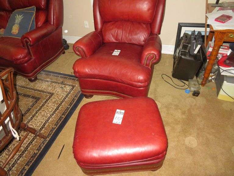 Leather recliner chair and ottoman image
