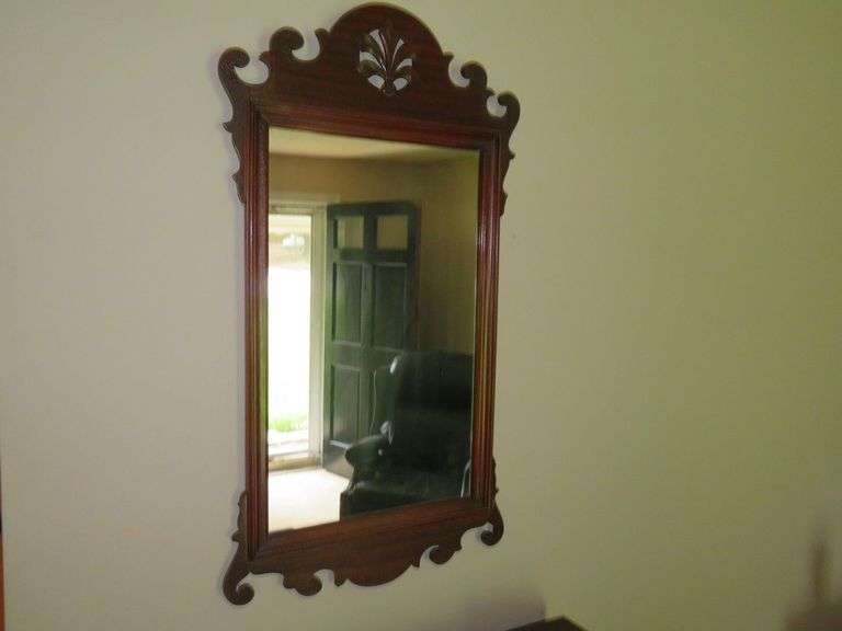 Ornate wood framed wall mirror, approx. 39" Tall x 20" Wide image
