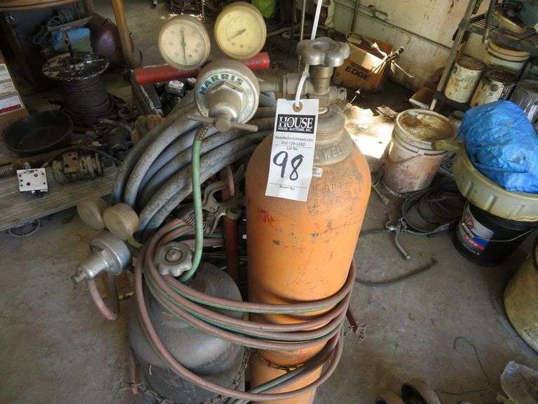 ACETYLENE TORCH set up with hoses, torch, gauges, and cart image