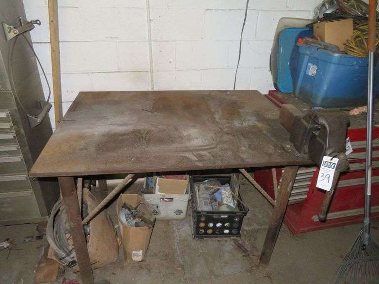 Steel Shop Table with vice, approx. 51" x 39" x 3/4" image