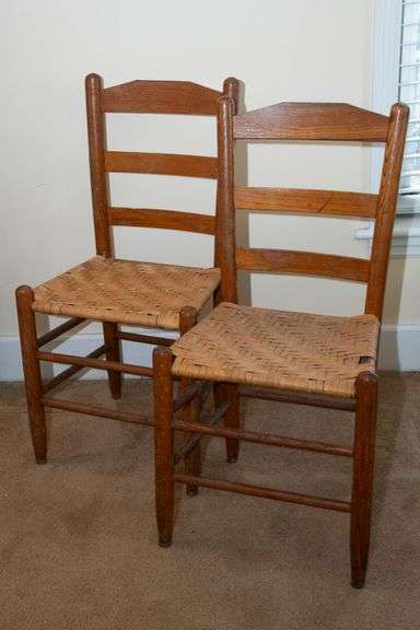 Two Woven Seated wooden chairs image
