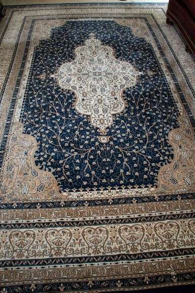 Floor Rug, navy and tan, approx. 11" x 7" image