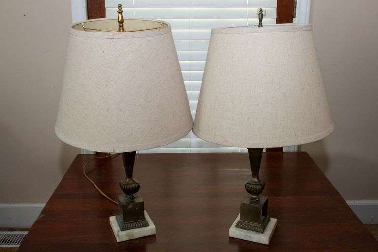 Two Brass Lamps with marble base image