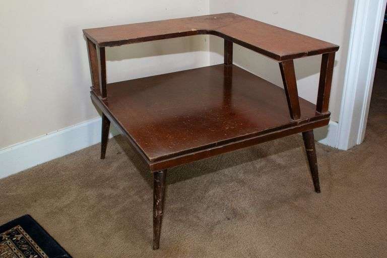 Mid Century Modern Corner Table, wooden, square, 28" x 28" x 24" T image