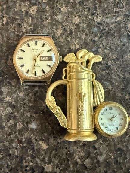 2 Watches: (1) Bulova, (1) Collezier-on stand image