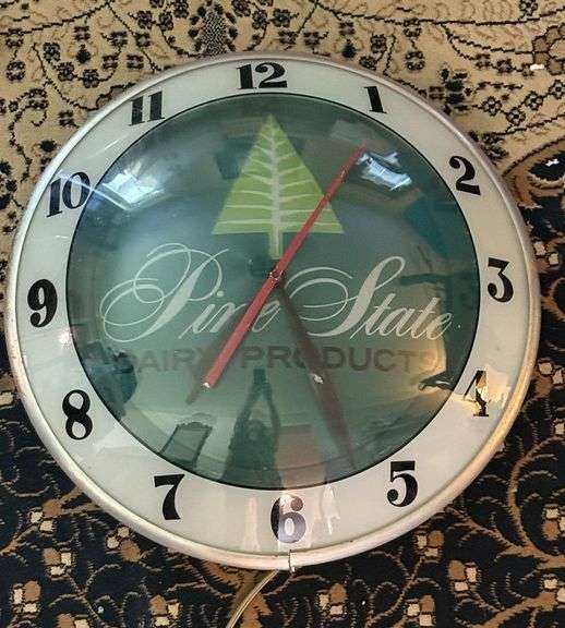 PINE STATE Dairy Products Clock, works, 15" round image
