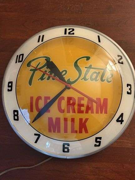 PINE STATE Ice Cream Milk Clock, works, 15" round image