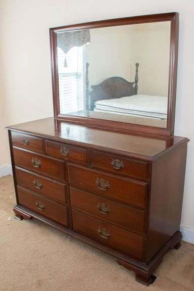 Mahogany Dresser with mirror, approx. 54"L x 34"H x 20"D, with mirror-45"L x 31"H image