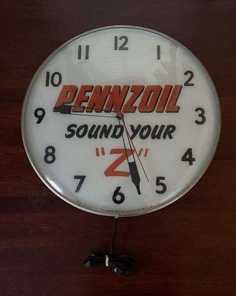 PENNZOIL Clock, works and lights up, 20" round image