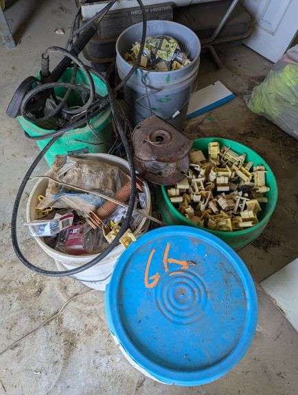 Five 5 Gallon Buckets with Assorted Items