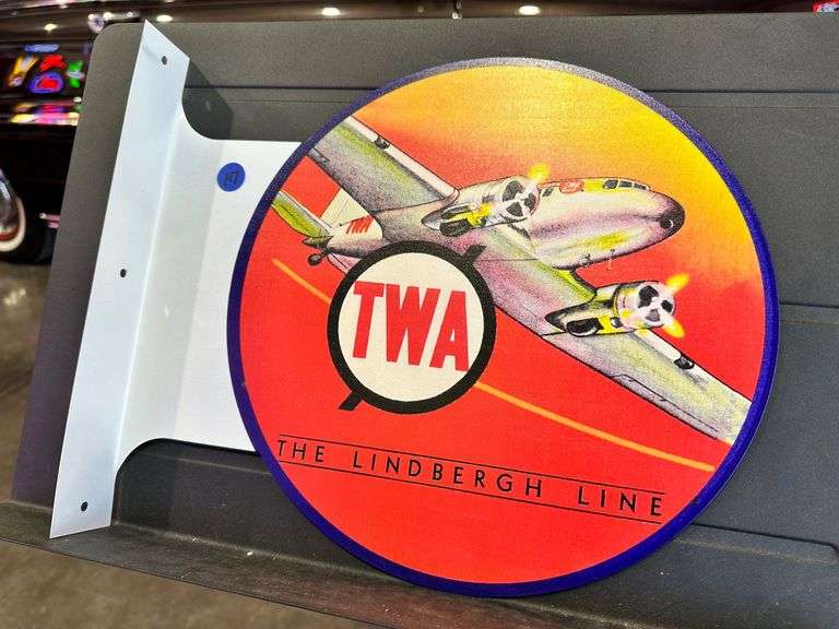 Metal double sided flange sign - TWA Airlines image