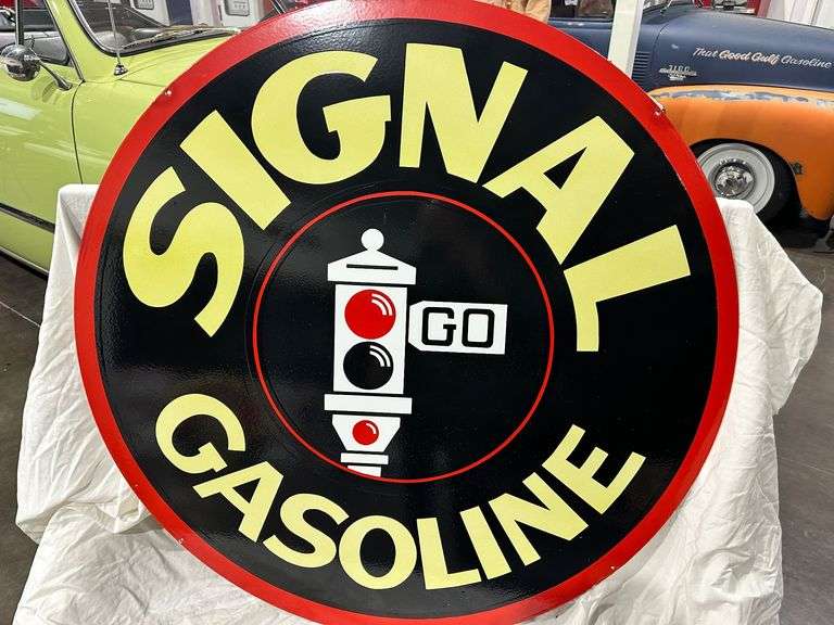 Porcelain steel "Signal Gasoline" sign, 42", double sided, 41lbs image