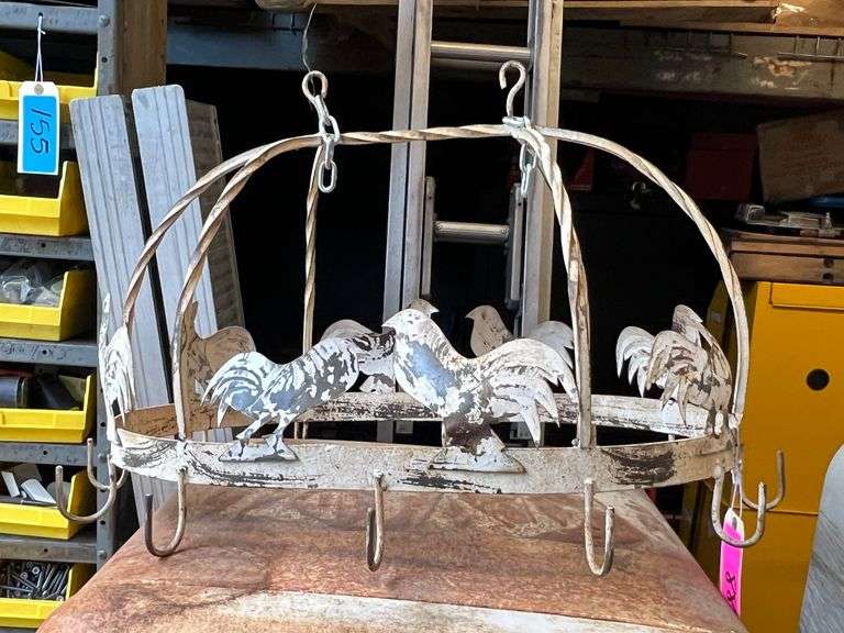 Vintage Metal Hanging Rooster Pot Rack image