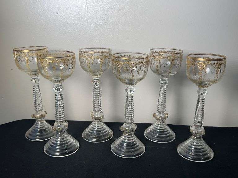 Lot - (6) Antique Bohemian Moser Glasses image