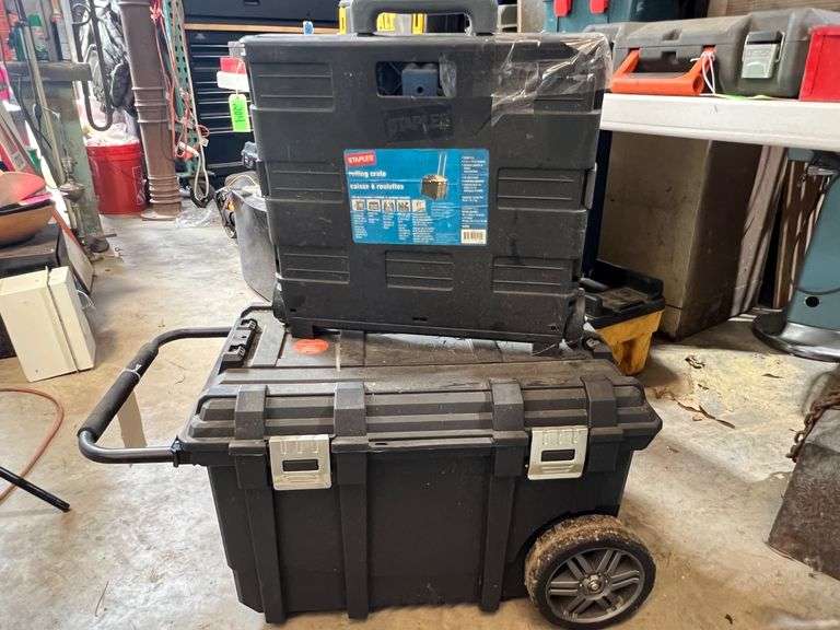 Lot - Husky Mobile Job Box and Staples Rolling Crate image