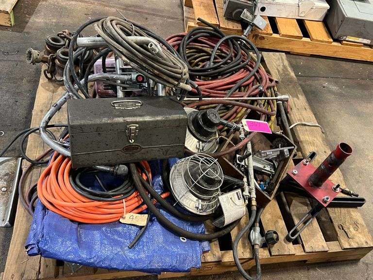 Pallet of Misc heater components/cords/ceiling light and electrical box image