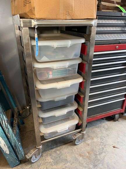 Lot - Rolling Metal Cart with Assorted Parts and Supplies image