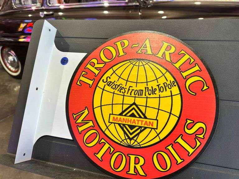 Metal double sided flange sign - TropArtic Motor Oil image