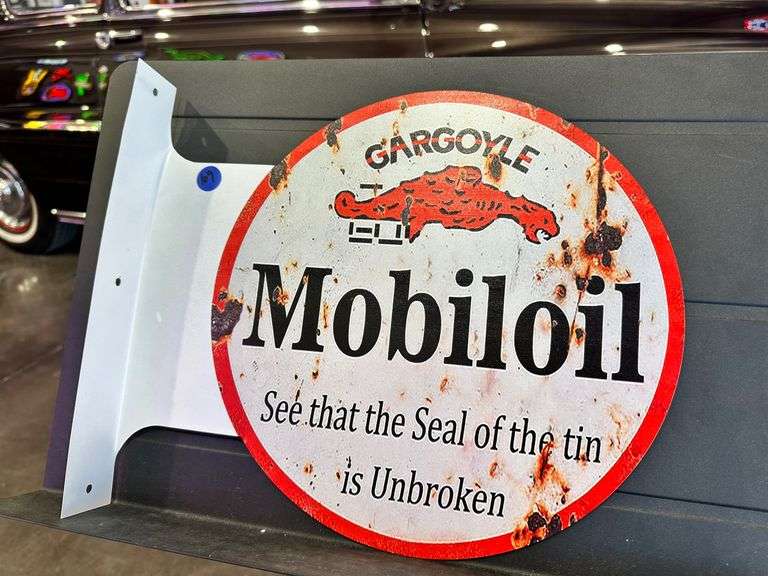 Metal double sided flange sign - Mobiloil image