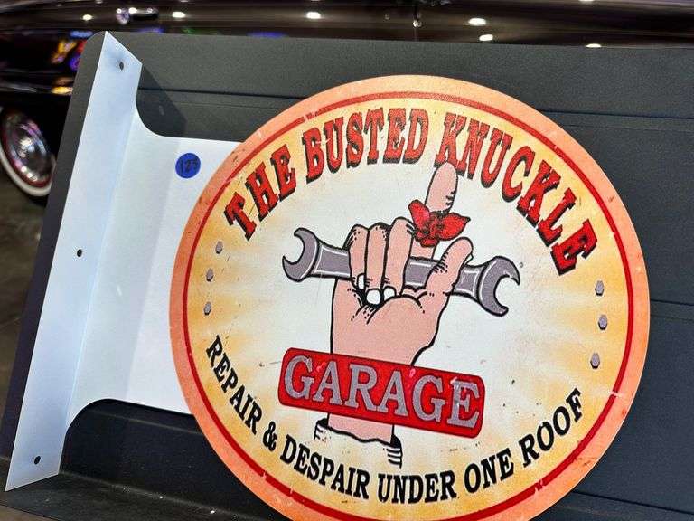 Metal double sided flange sign - Busted Knuckle Garage image
