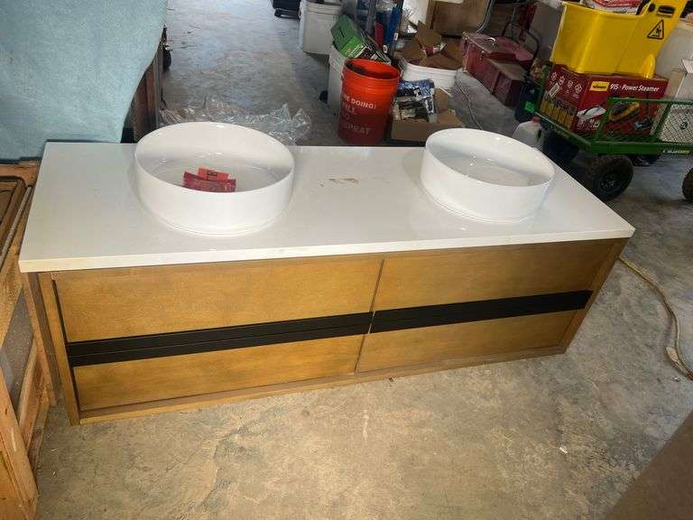 Double Sink Vanity with Wood Cabinet and Storage Drawers image