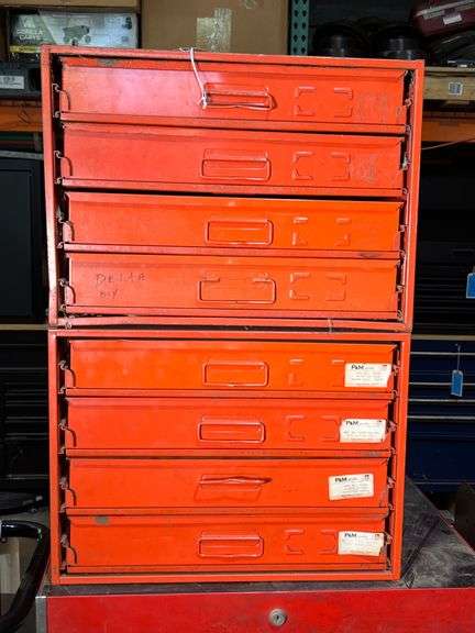 Lot - (2) Stackable Parts Cabinets with Contents image