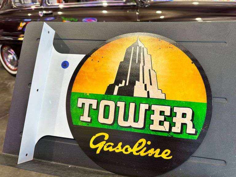 Metal double sided flange sign - Tower Gasoline image