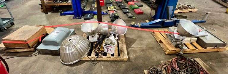 Pallet of breaker boxes / ceiling shop light image