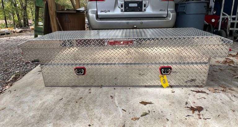 Lot - Weatherguard Aluminum Diamond Plate Truck Bed Toolbox with Accessory Tray image