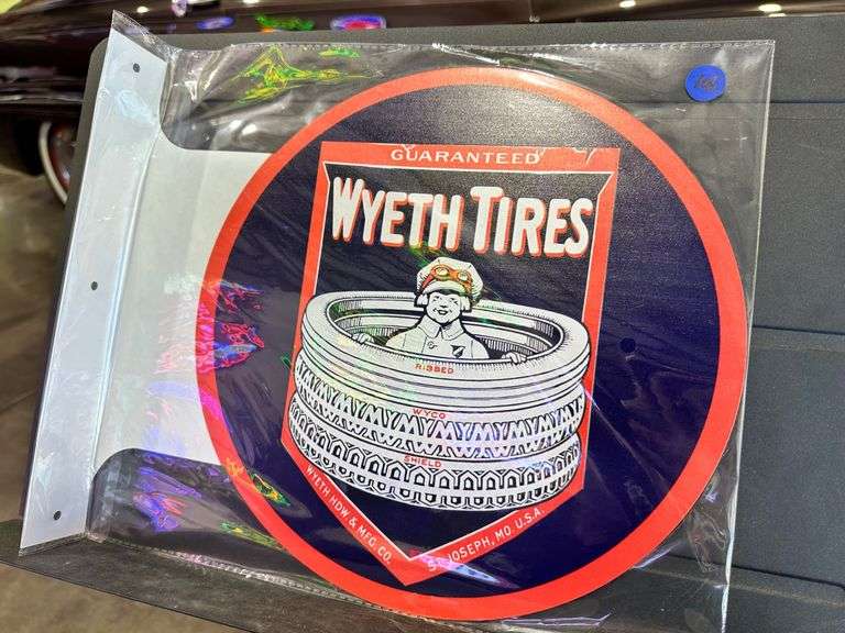 Metal double sided flange sign - Wyeth Tires image