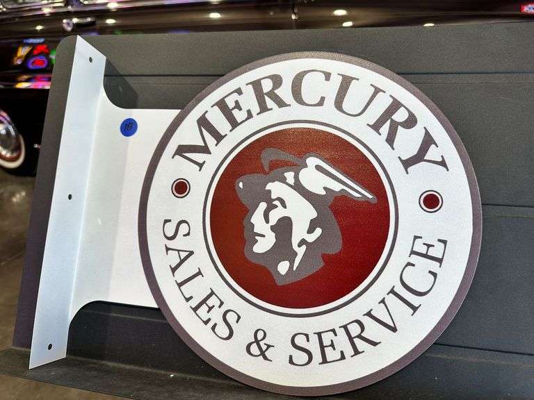 Metal double sided flange sign - Mercury Sales image