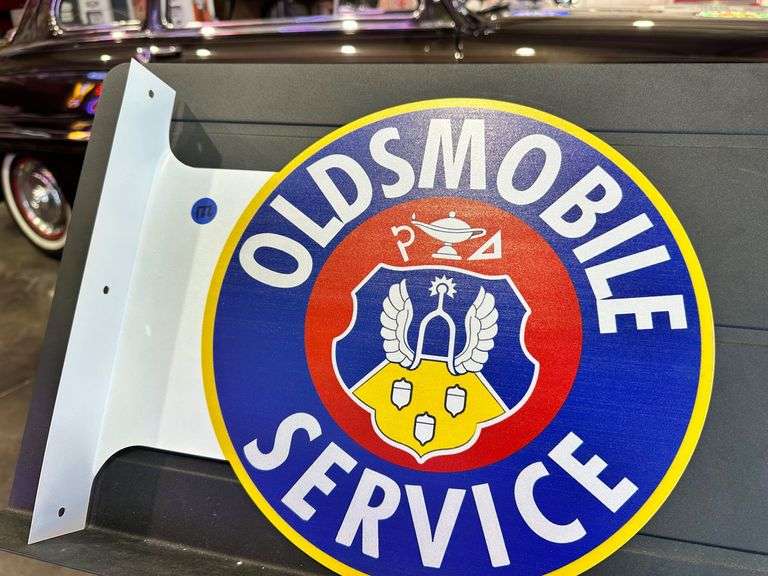 Metal double sided flange sign - Oldsmobile image