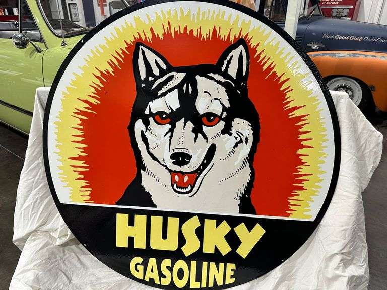 Porcelain steel "Husky Gasoline" sign, 42", double sided, 41lbs image