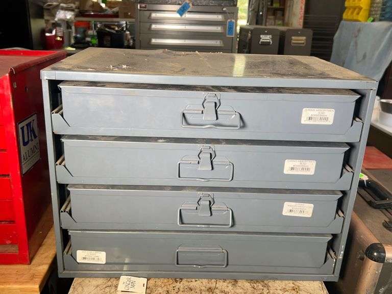 Lot - Four Drawer Metal Cabinet with O-Ring Assortment image