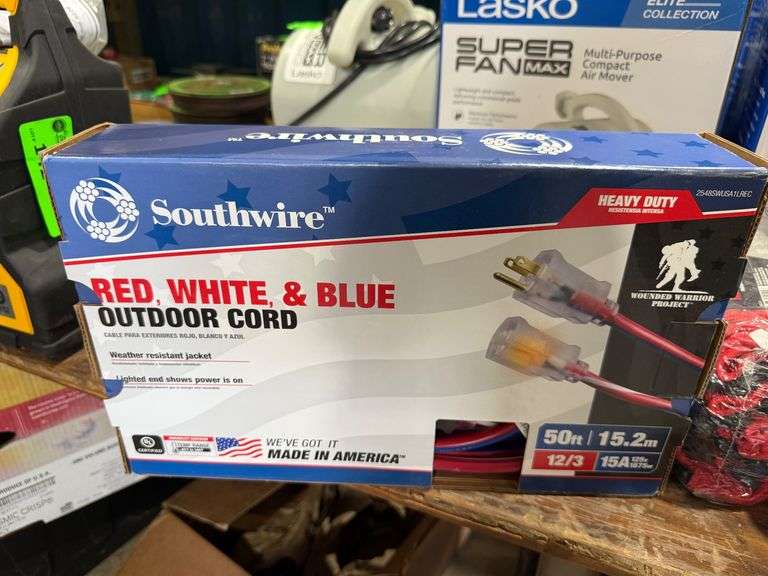 New 50-Ft 12G Southwire Red, White, and Blue Extension Cord image