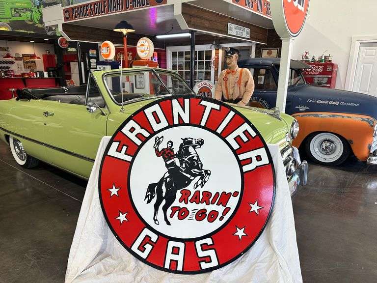 Porcelain steel "Frontier Gas" sign, 42", double sided, 41lbs image