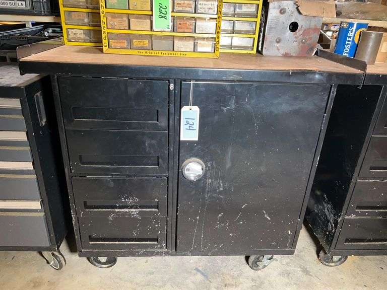 Lot - Rolling Tool Cabinet with Automotive Parts and Tools image