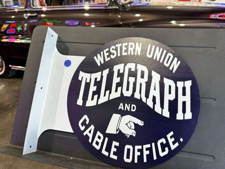 Metal double sided flange sign - Western Union image