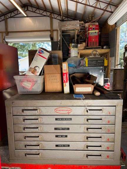 Lot - Cleveland Drill and Tap Storage Cabinet with Contents image