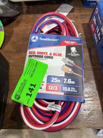 New 25-Ft 12G Southwire Red, White, and Blue Extension Cord image