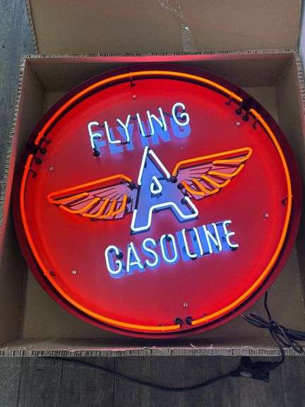 Neon "Flying A".  Large 36" diameter can sign image