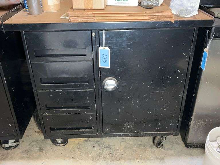 Lot - Rolling Metal Cabinet with Tools and Clamps image