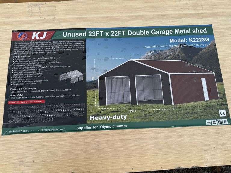 2025 KJ Unused K2223G 23ft x 22ft Double Garage Metal Shed image