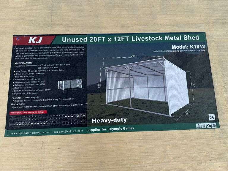 2025 KJ Unused K1912 20ft x 12ft Livestock Metal Shed image