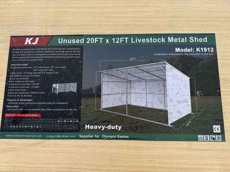 2025 KJ Unused K1912 20ft x 12ft Livestock Metal Shed image