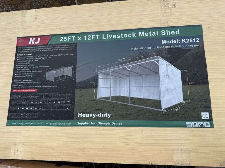 2025 KJ Unused K2512 25ft x 12ft Livestock Metal Shed image