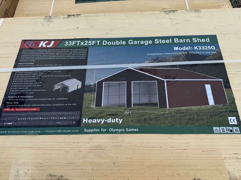 2025 KJ Unused K3325G 33ft x 25ft Double Garage Steel Barn Shed image