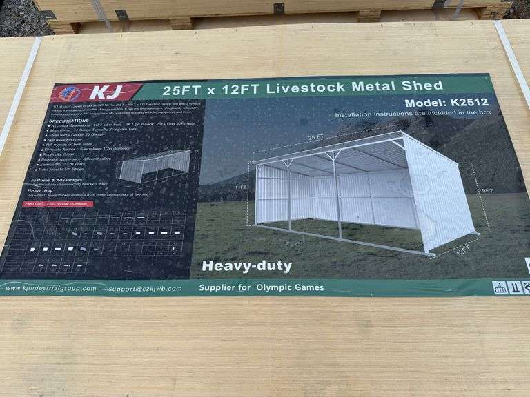2025 KJ Unused K2512 25ft x 12ft Livestock Metal Shed image