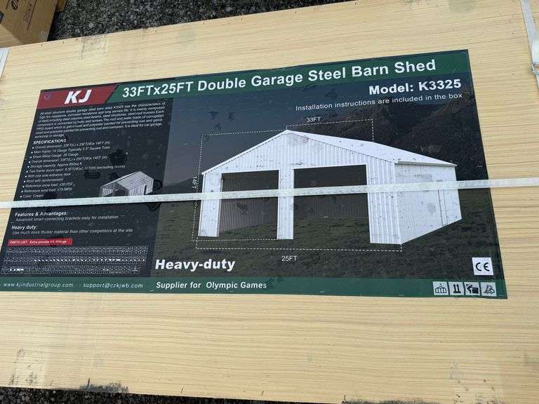 2025 KJ Unused K3325 33ft x 25ft Double Garage Steel Barn Shed image